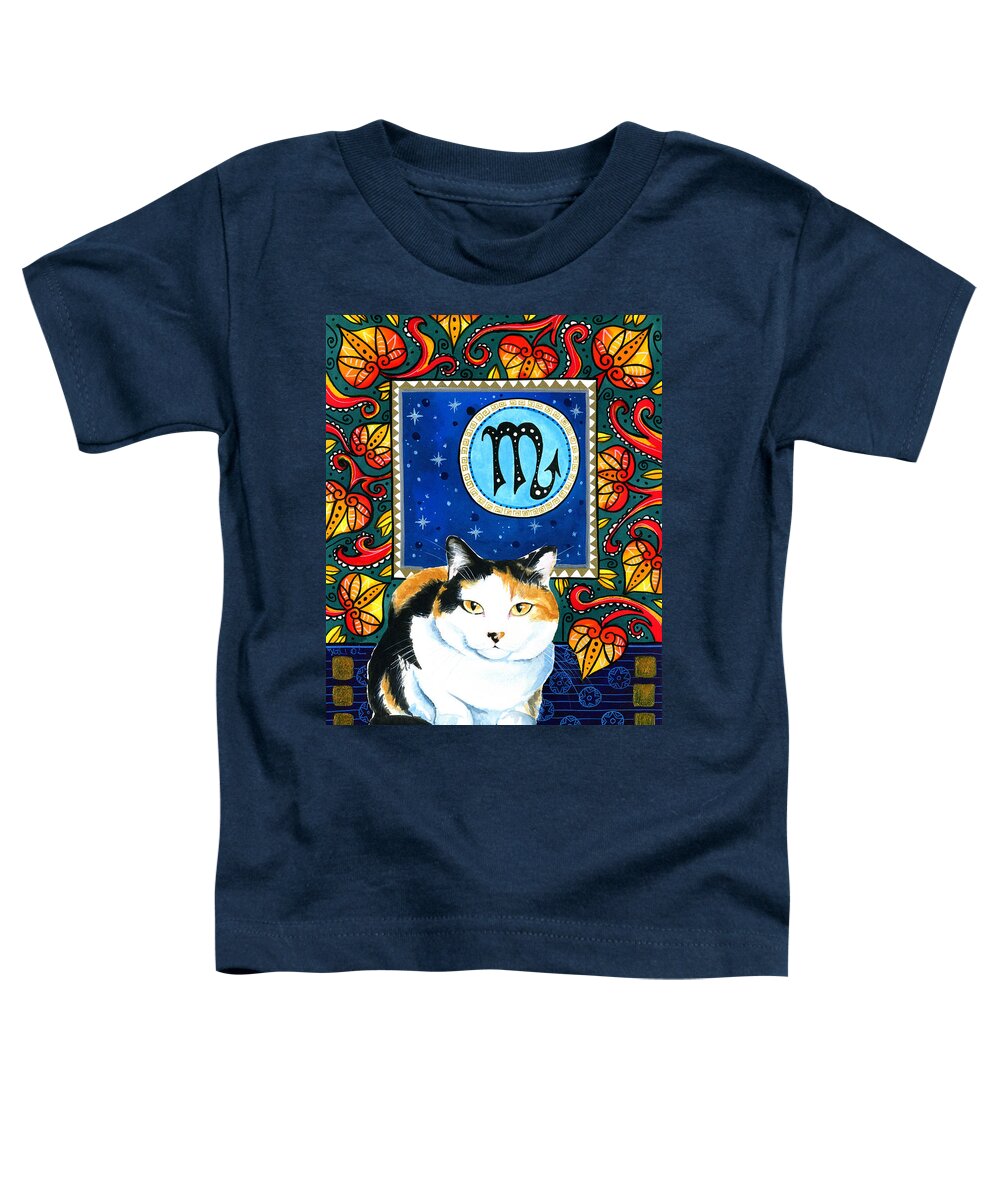 Cat Toddler T-Shirt featuring the painting Eleanor with Scorpio Cat Zodiac Sign by Dora Hathazi Mendes