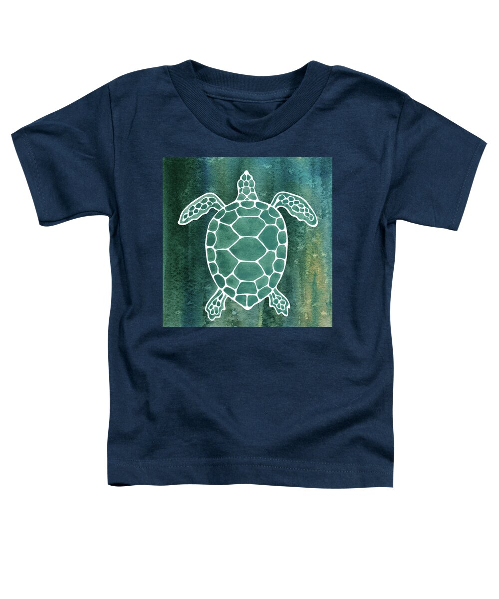 Teal Turtle Toddler T-Shirt featuring the painting Emerald Green Sea Turtle Teal Blue Watercolor by Irina Sztukowski