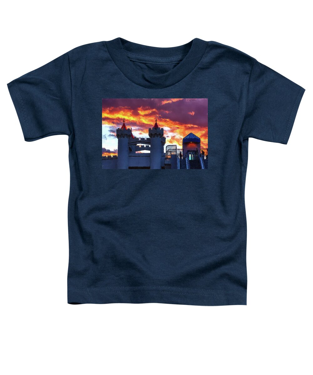 Excalibur Toddler T-Shirt featuring the mixed media Excalibur bridge over Las Vegas Strip by Tatiana Travelways