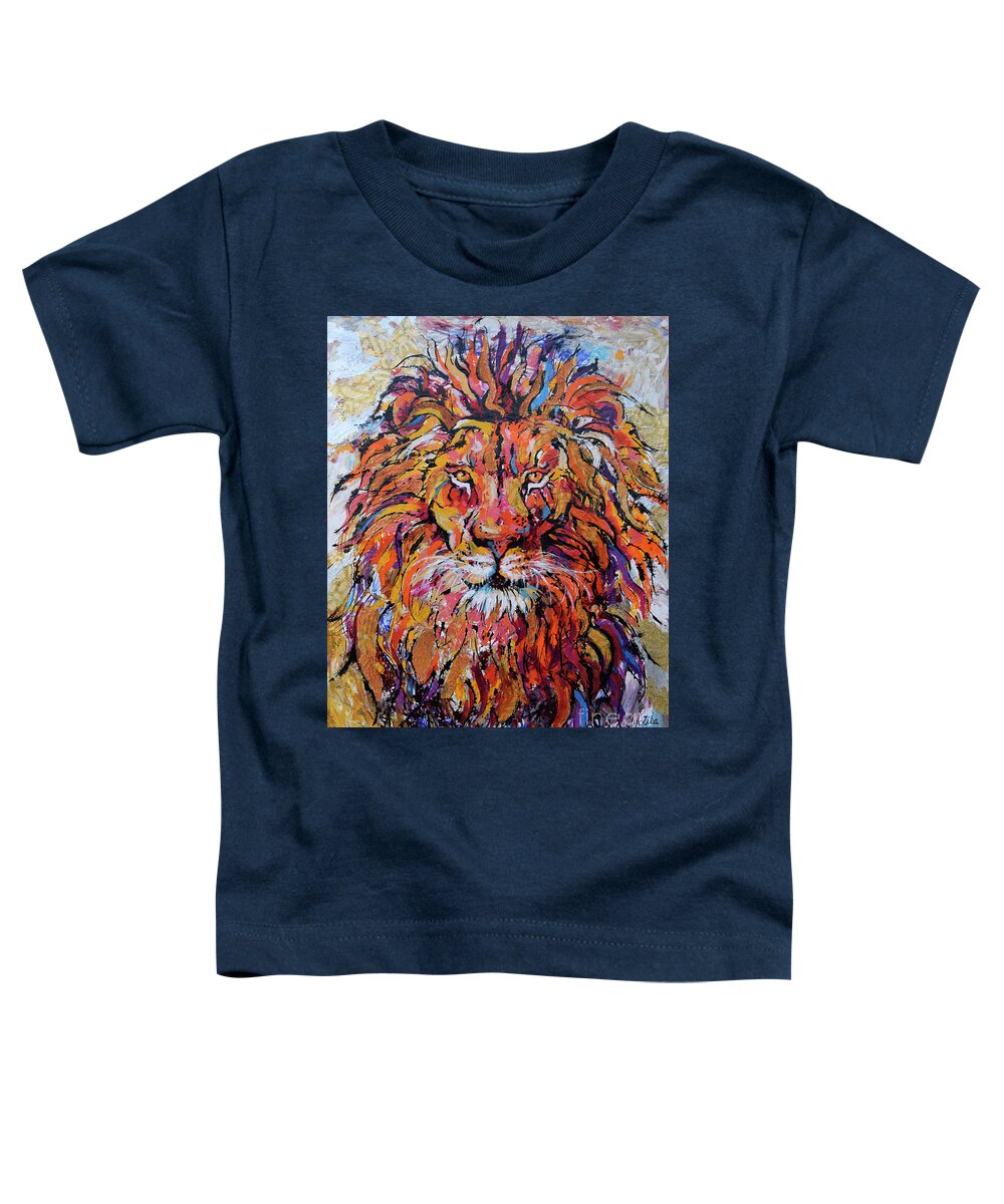  Toddler T-Shirt featuring the painting Fearless Lion by Jyotika Shroff