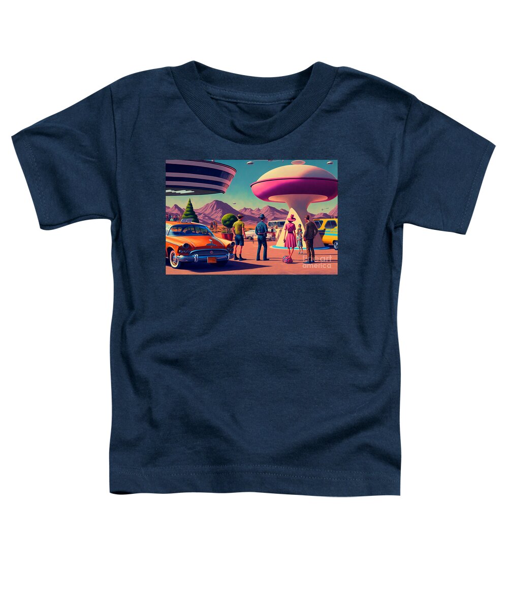 Flying Toddler T-Shirt featuring the mixed media Flying Saucer Frenzy IX by Jay Schankman