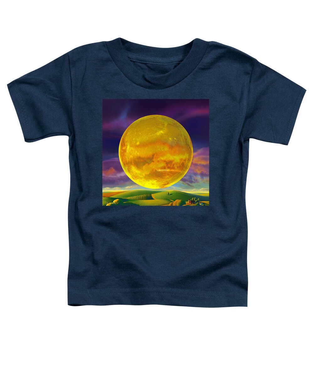 Moon Toddler T-Shirt featuring the digital art Full Corn Moon Over Iowa by Robin Moline