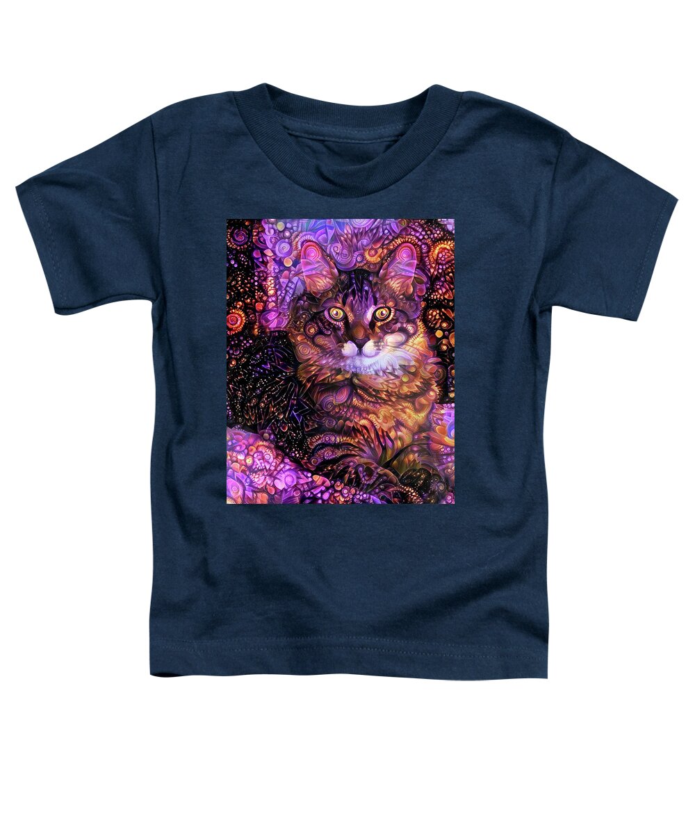 Maine Coon Cat Toddler T-Shirt featuring the digital art Gizmo the Psychedelic Maine Coon Cat by Peggy Collins