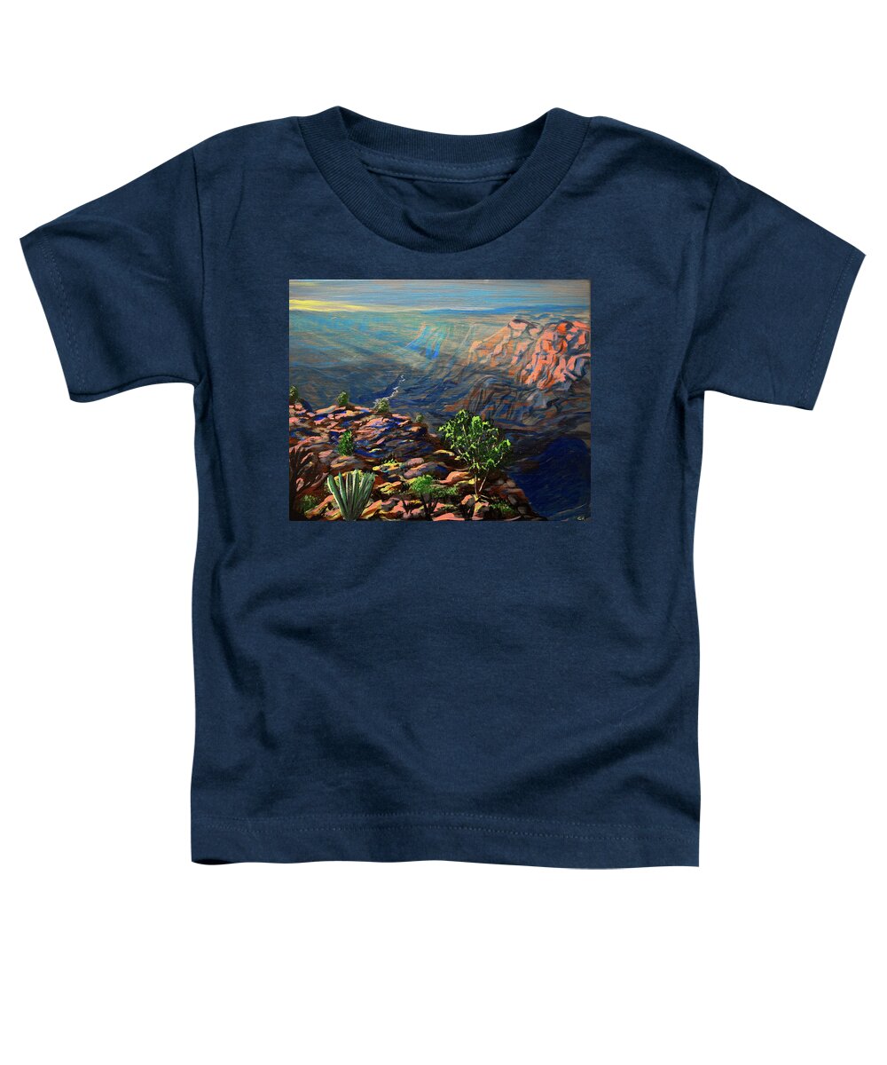 Grand Canyon Toddler T-Shirt featuring the painting Grand Canyon Sun Rays at Desert View Point overlooking the Colorado River, Arizona by Chance Kafka