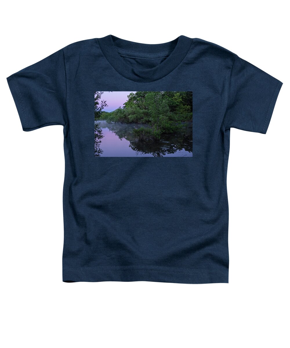 Woburn Toddler T-Shirt featuring the photograph Horn Pond Purple Sunrise in Woburn Massachusetts Egret by Toby McGuire