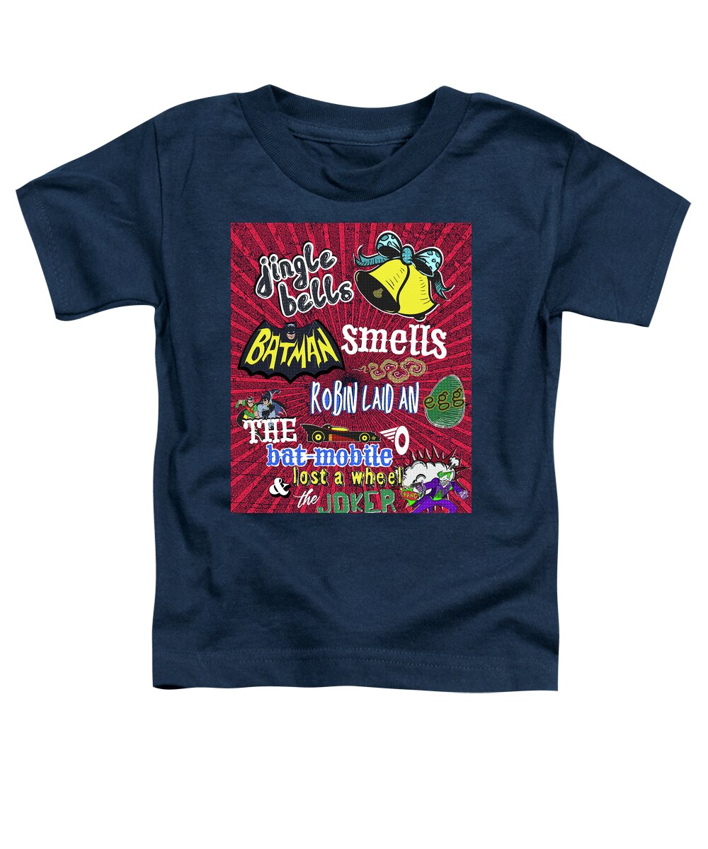 Batman Toddler T-Shirt featuring the digital art Jingle Bells Batman Smells by Christina Rick