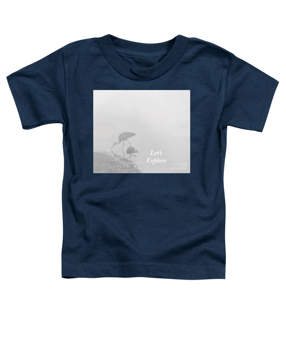 Black And White Toddler T-Shirt featuring the mixed media Let's Explore by Sharon Williams Eng