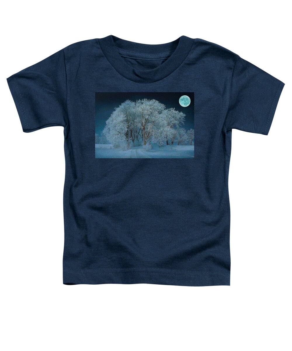 Winter Night Toddler T-Shirt featuring the mixed media Magical Winter Night by Alex Mir