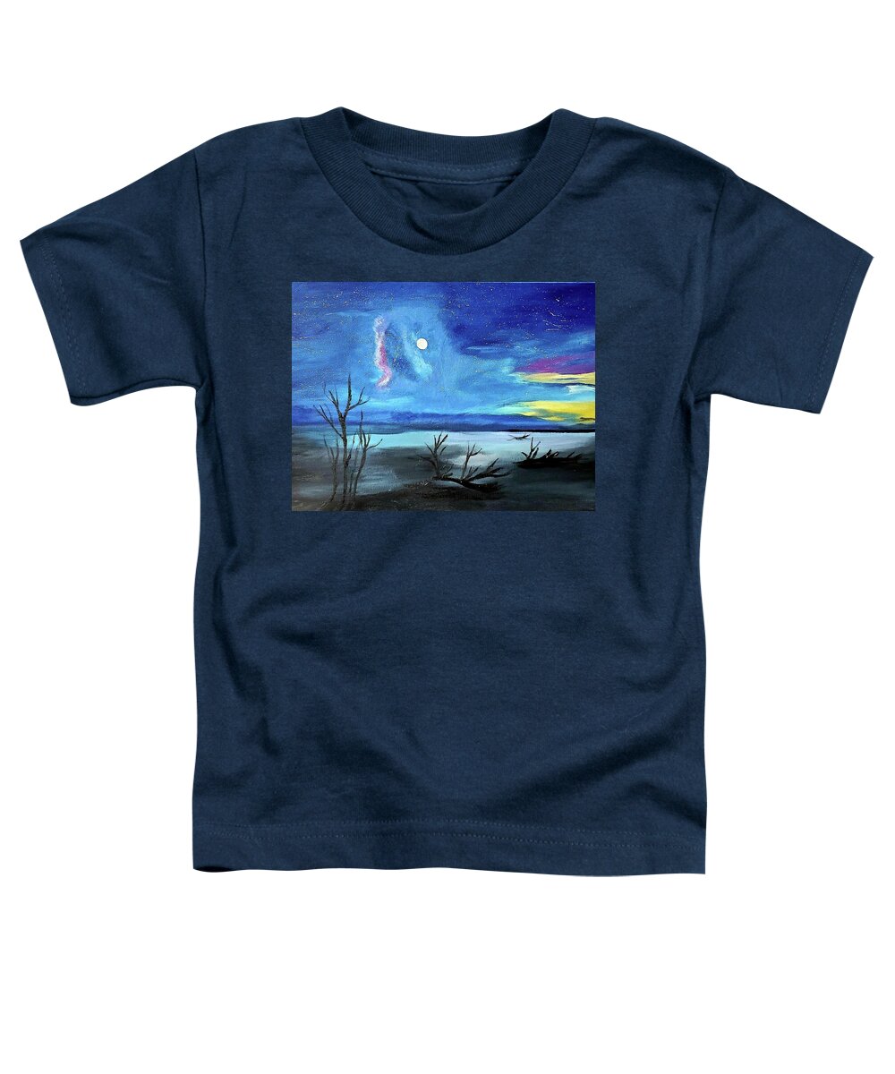 Moon Shining Bright Over Botany Bay Toddler T-Shirt featuring the painting Milky Way over Botany Bay by Amy Kuenzie