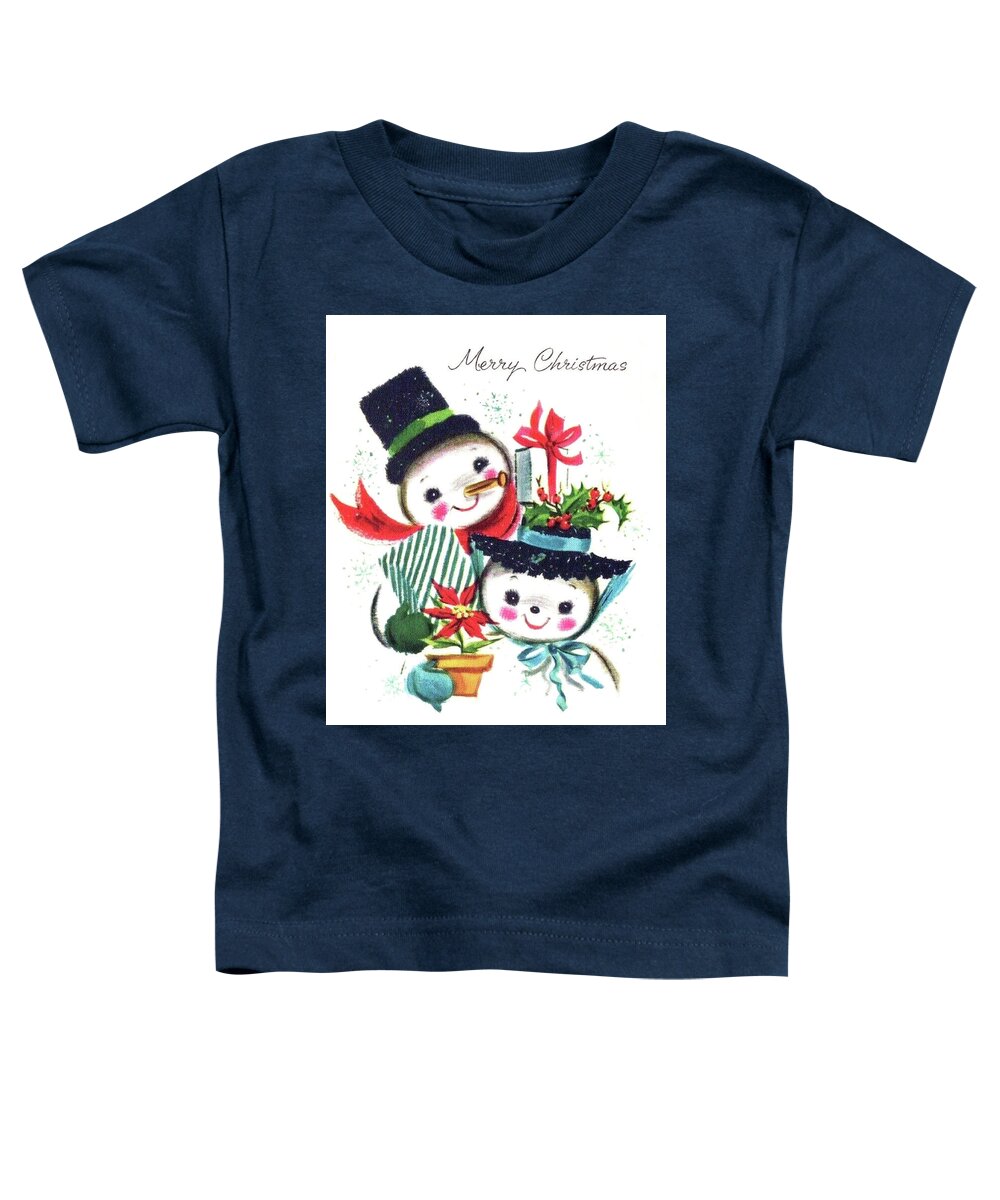 Snowman Toddler T-Shirt featuring the digital art Mister and Misis Snowmen Wish You a Merry Christmas by Long Shot