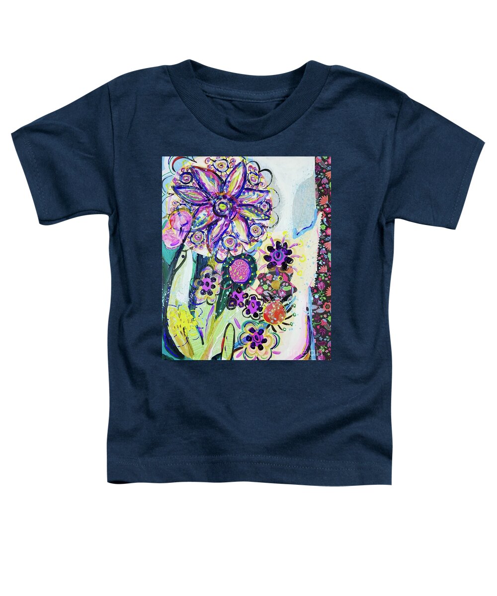 Mixed Media Toddler T-Shirt featuring the mixed media Mixed Media Floral by Catherine Gruetzke-Blais