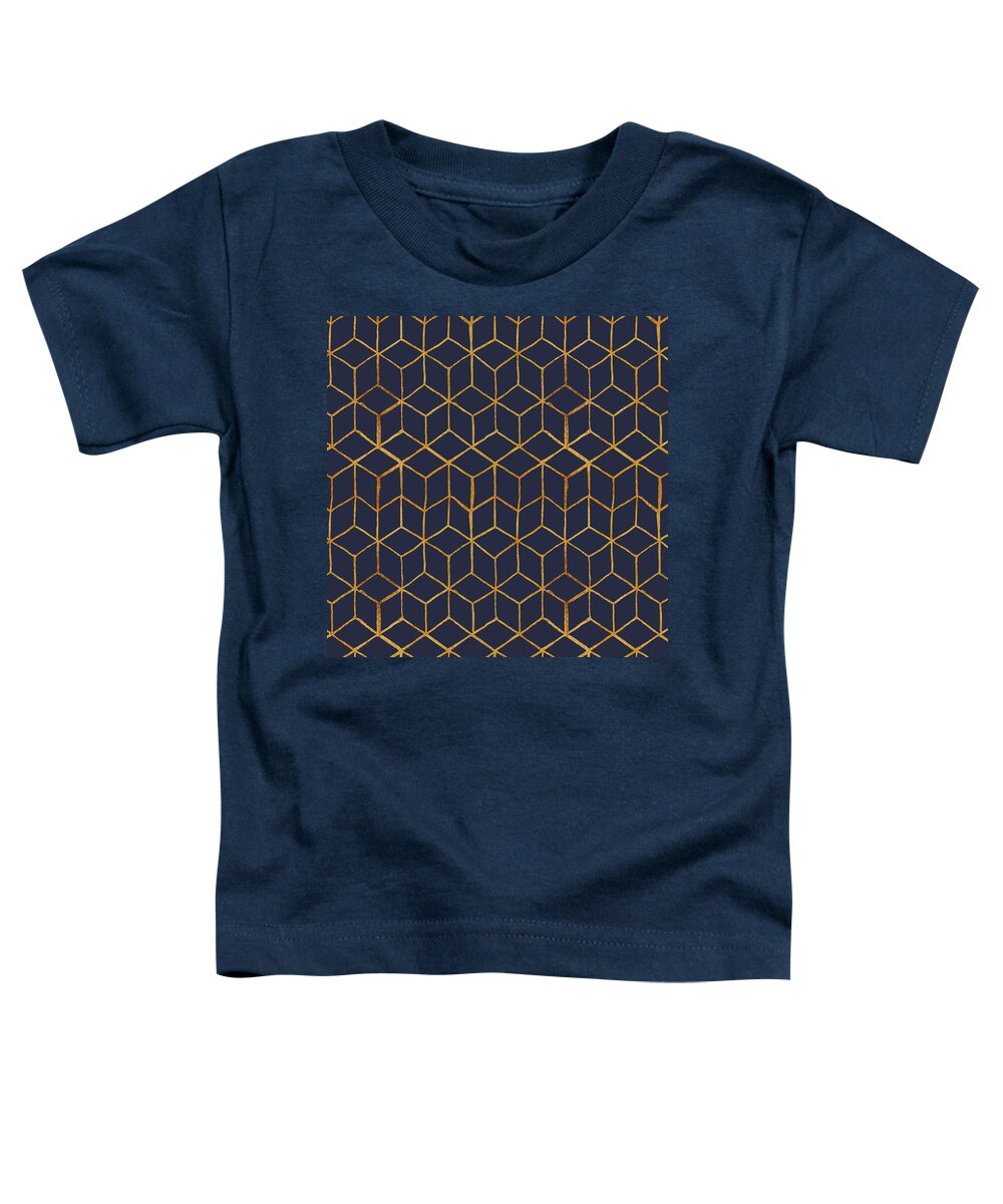 Geometric Toddler T-Shirt featuring the painting Modern Blue and Gold Geometric Pattern Art by Jen Montgomery by Jen Montgomery