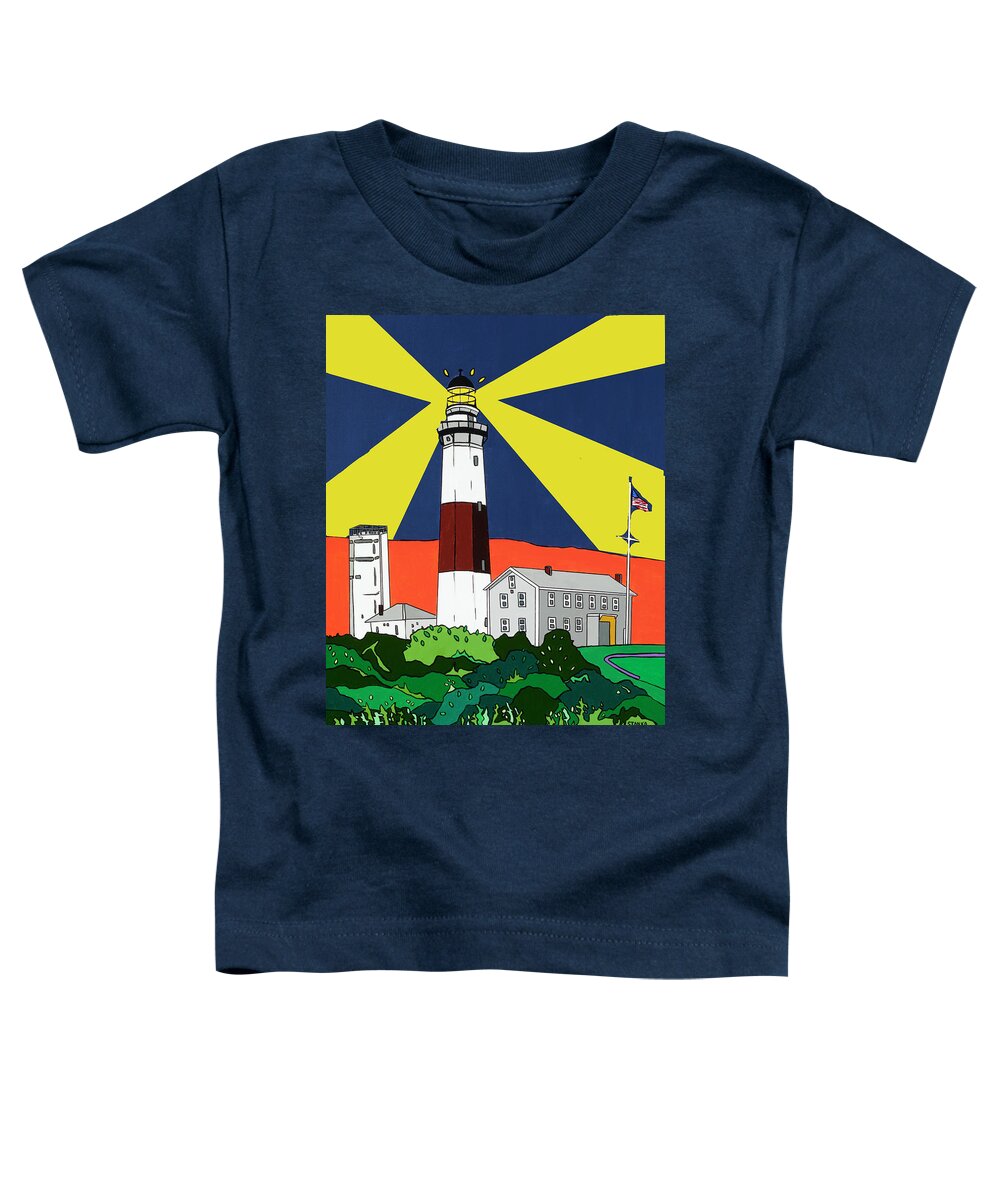 Montauk Point Lighthouse Longisland Eastend Toddler T-Shirt featuring the painting Montauk Light House by Mike Stanko