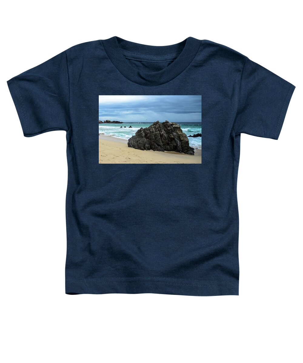 Big Sur Toddler T-Shirt featuring the photograph Moody Beach Sky with Rock by Matthew DeGrushe