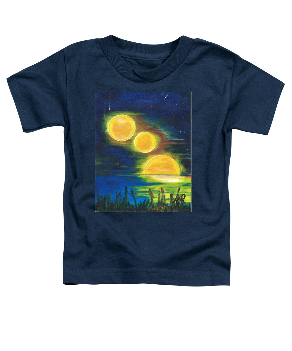 Night Sky Toddler T-Shirt featuring the painting Moons Alighting by Esoteric Gardens KN