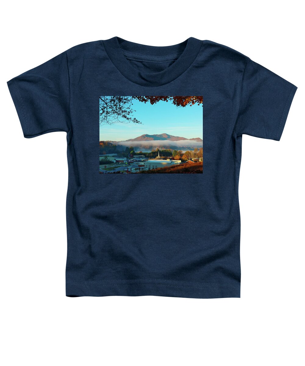Lake Junaluska Toddler T-Shirt featuring the photograph Morning Fog Rising by Chuck Brown