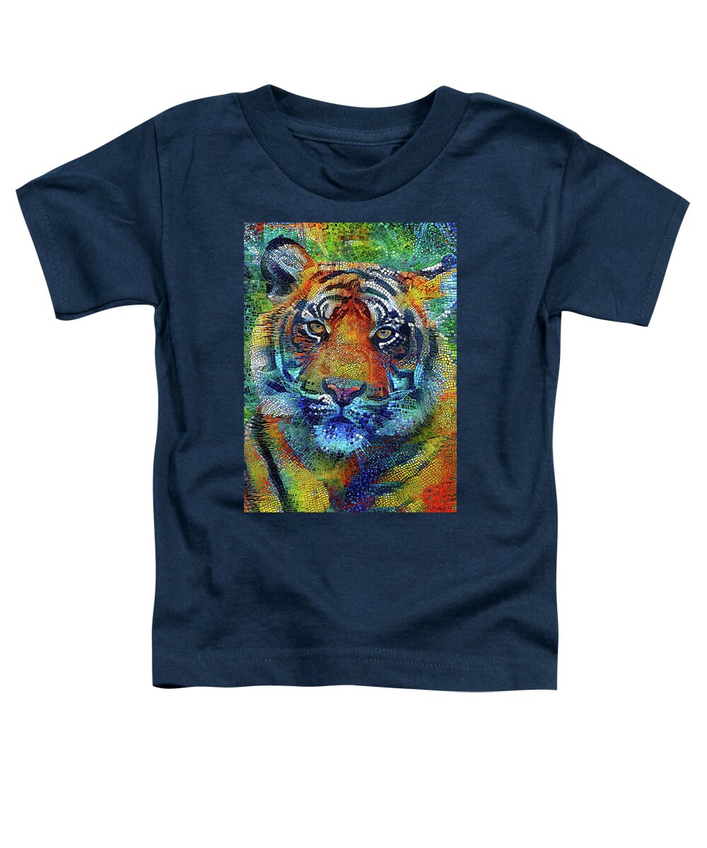 Tiger Toddler T-Shirt featuring the mixed media Mosaic Tiger Portrait by Peggy Collins