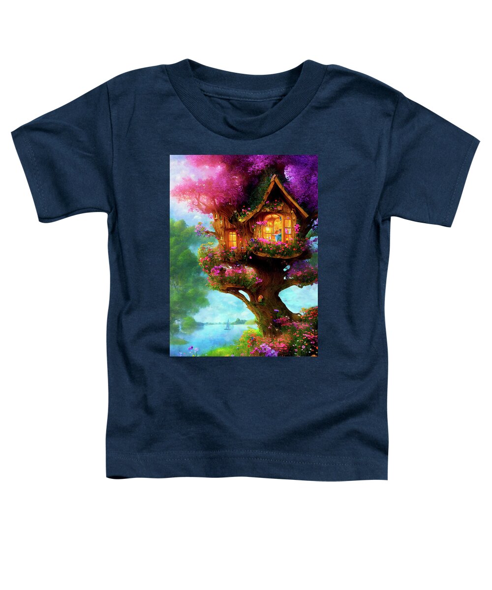 Tree House Toddler T-Shirt featuring the digital art My Summer Treehouse by the Lake by Peggy Collins