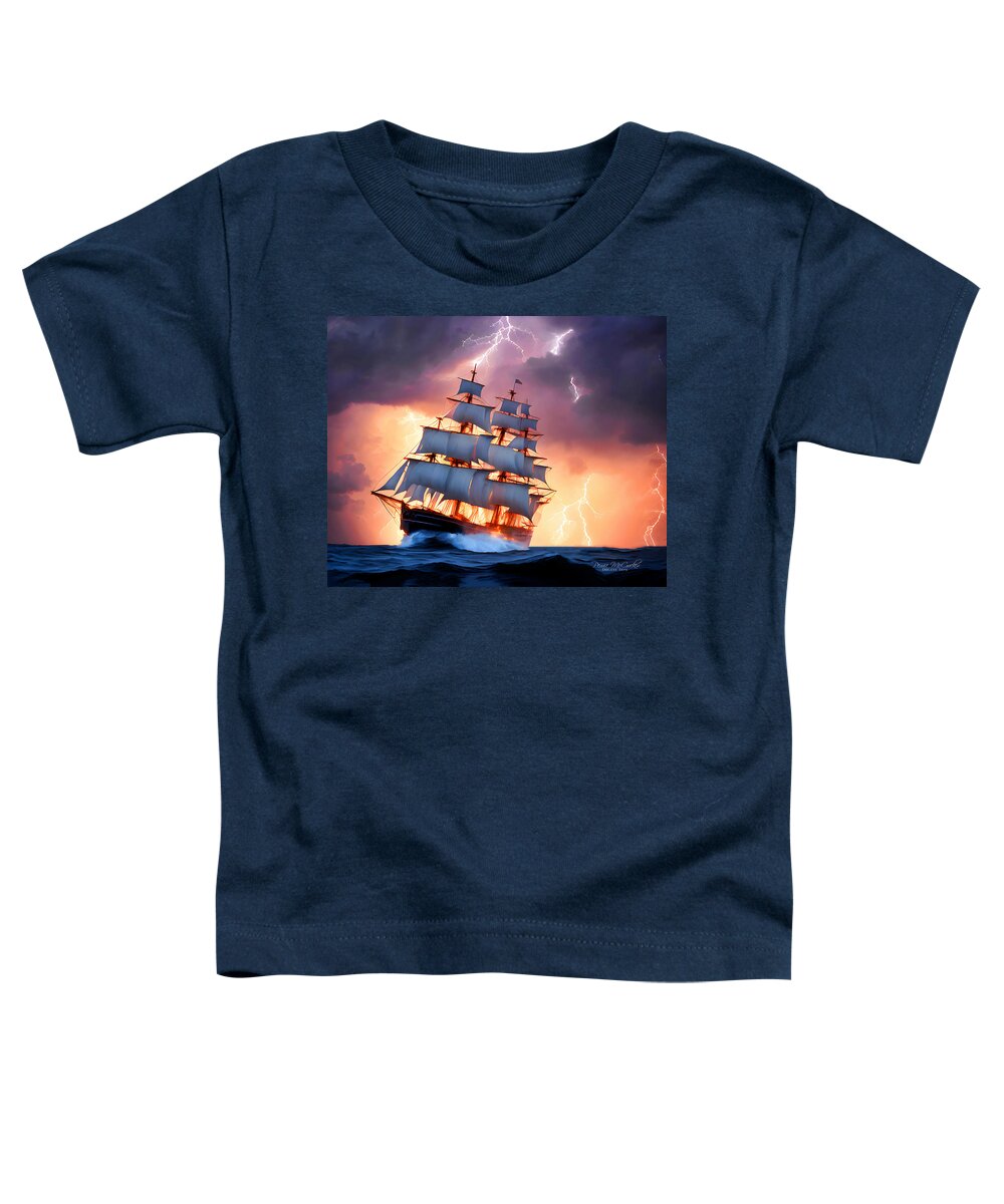 Ship Toddler T-Shirt featuring the mixed media Navigating the Storm by Pennie McCracken
