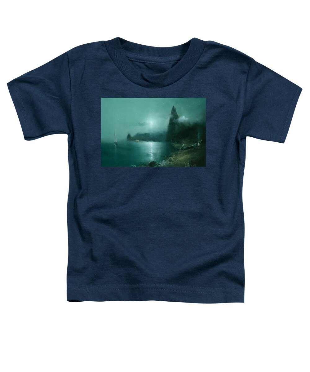 Russian Artists New Wave Toddler T-Shirt featuring the painting Night over Seashore by Igor Medvedev