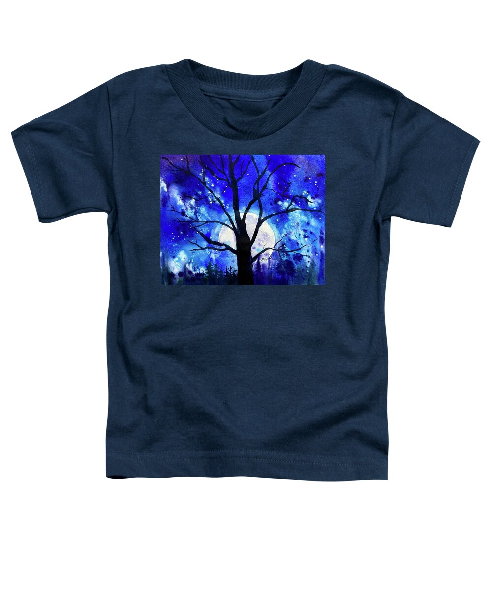 Full Moon Toddler T-Shirt featuring the painting Once in a Blue Moon by Michal Madison