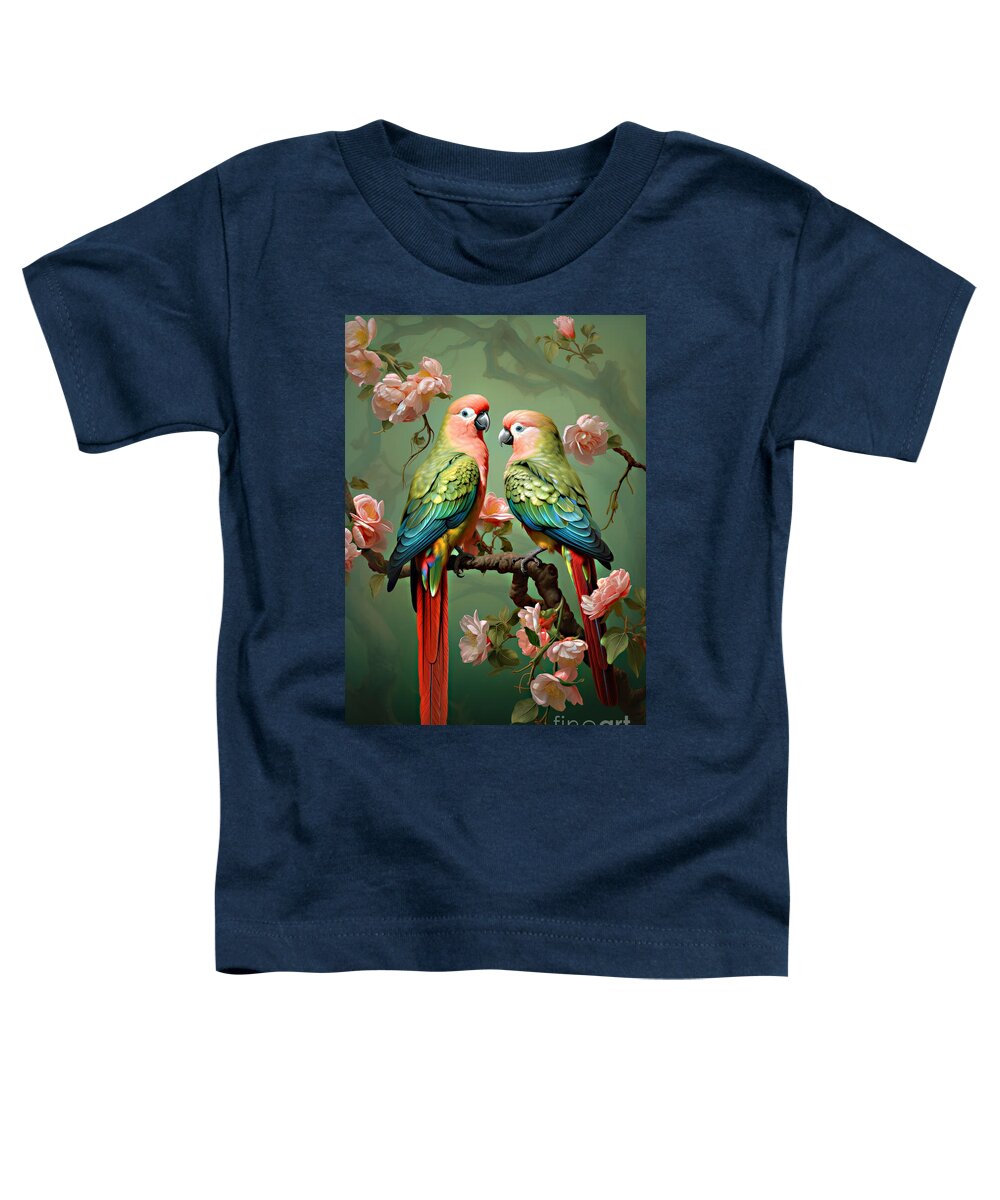 Parrots Toddler T-Shirt featuring the digital art Parrots on a Branch Series 03172024a by Carlos Diaz