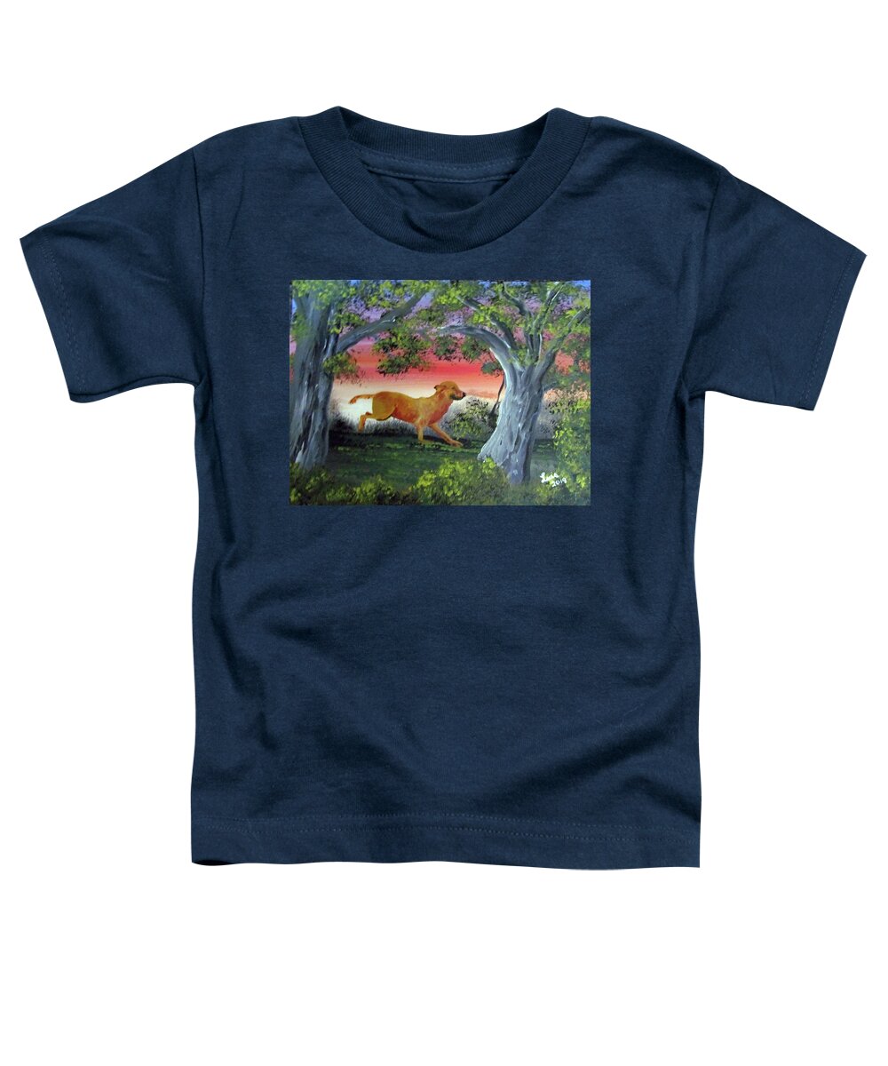 Dog Toddler T-Shirt featuring the painting Running Through The Woods by Luis F Rodriguez