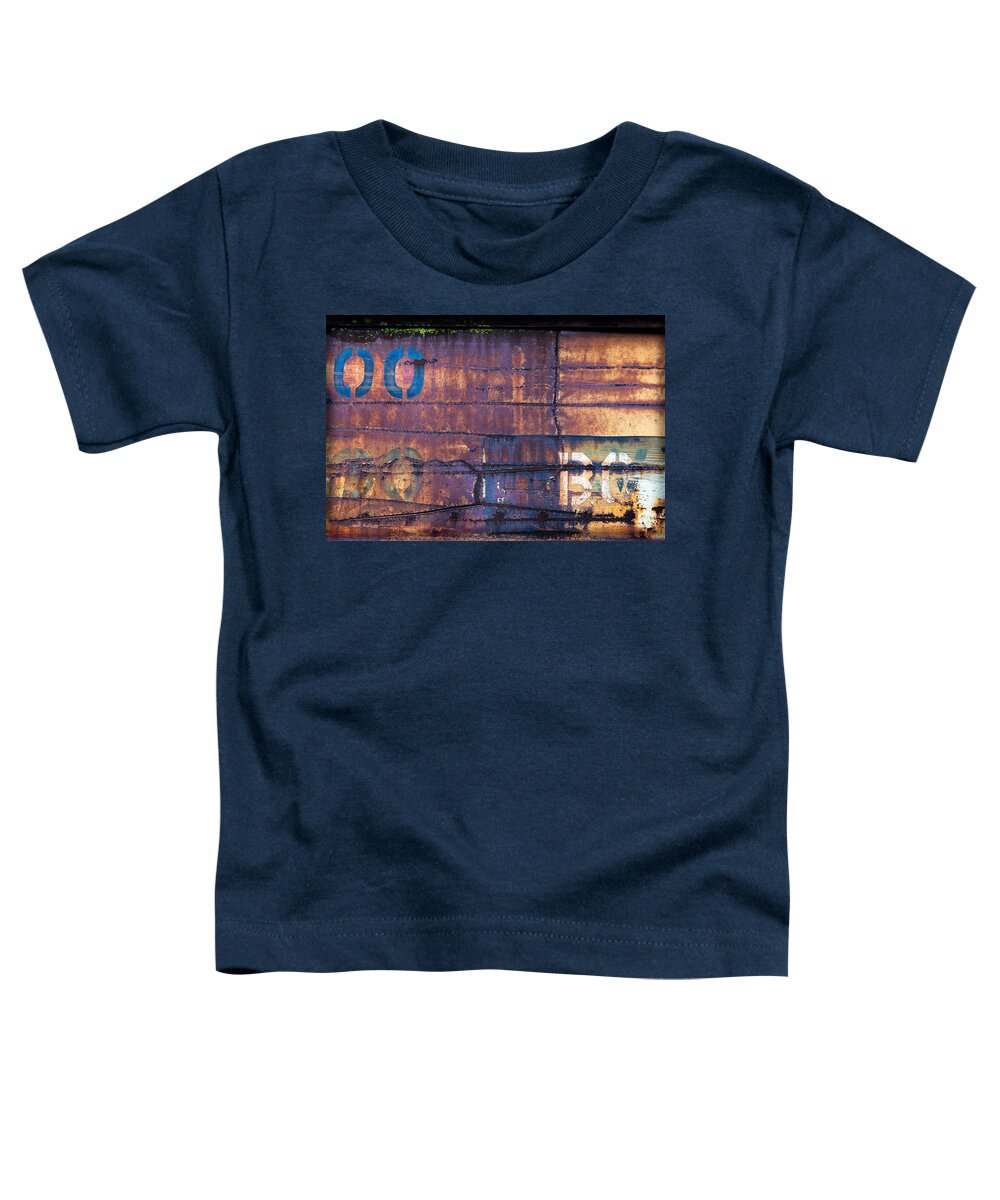 Train Toddler T-Shirt featuring the photograph Rusted Boxcar by Carrie Hannigan