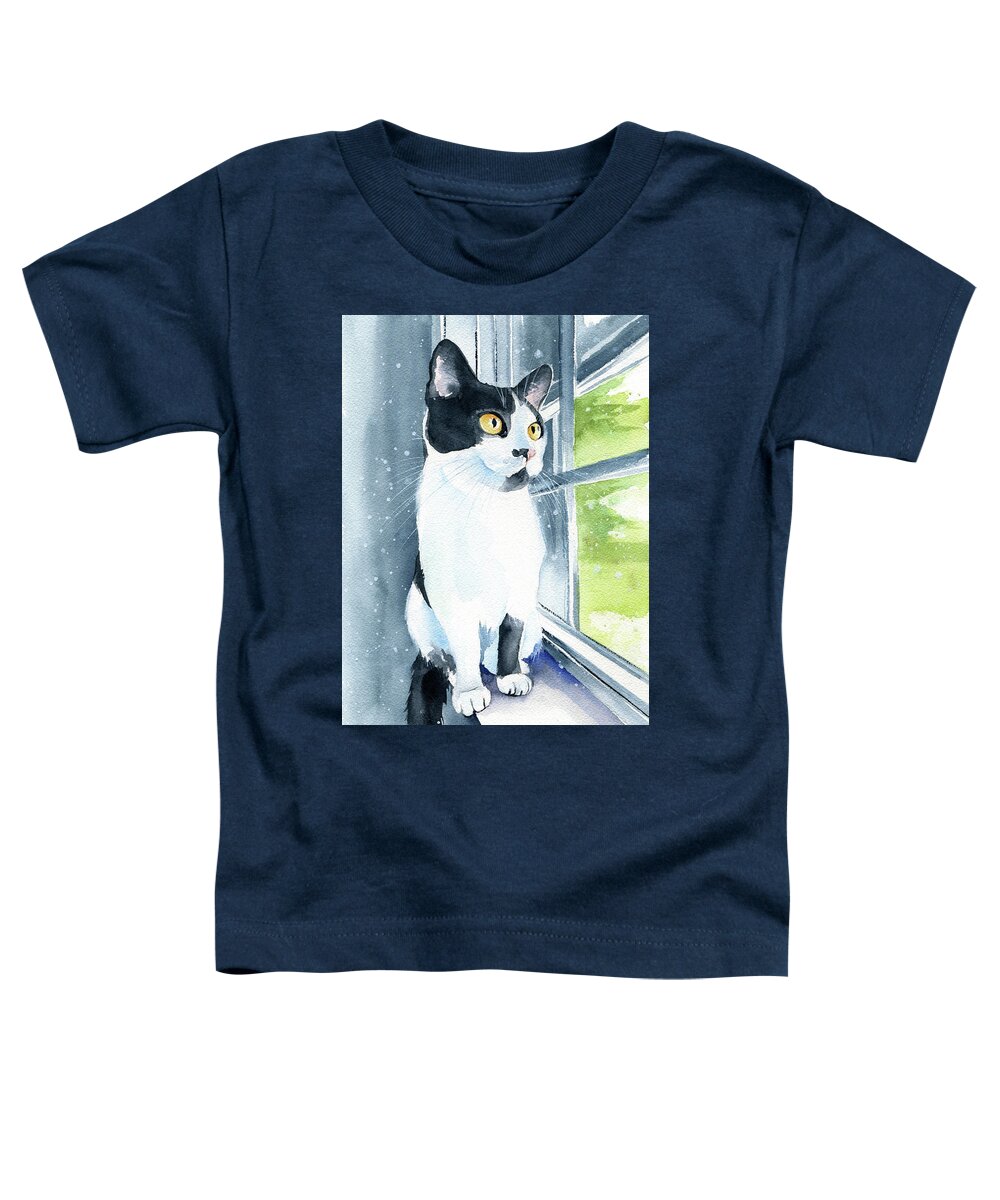 Cat Paintings Toddler T-Shirt featuring the painting Sadie Cat Painting by Dora Hathazi Mendes