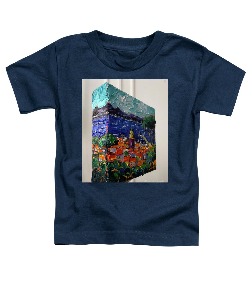  Toddler T-Shirt featuring the painting SAINT TROPEZ VIEW - 3D canvas painted edges left side by Mona Edulesco