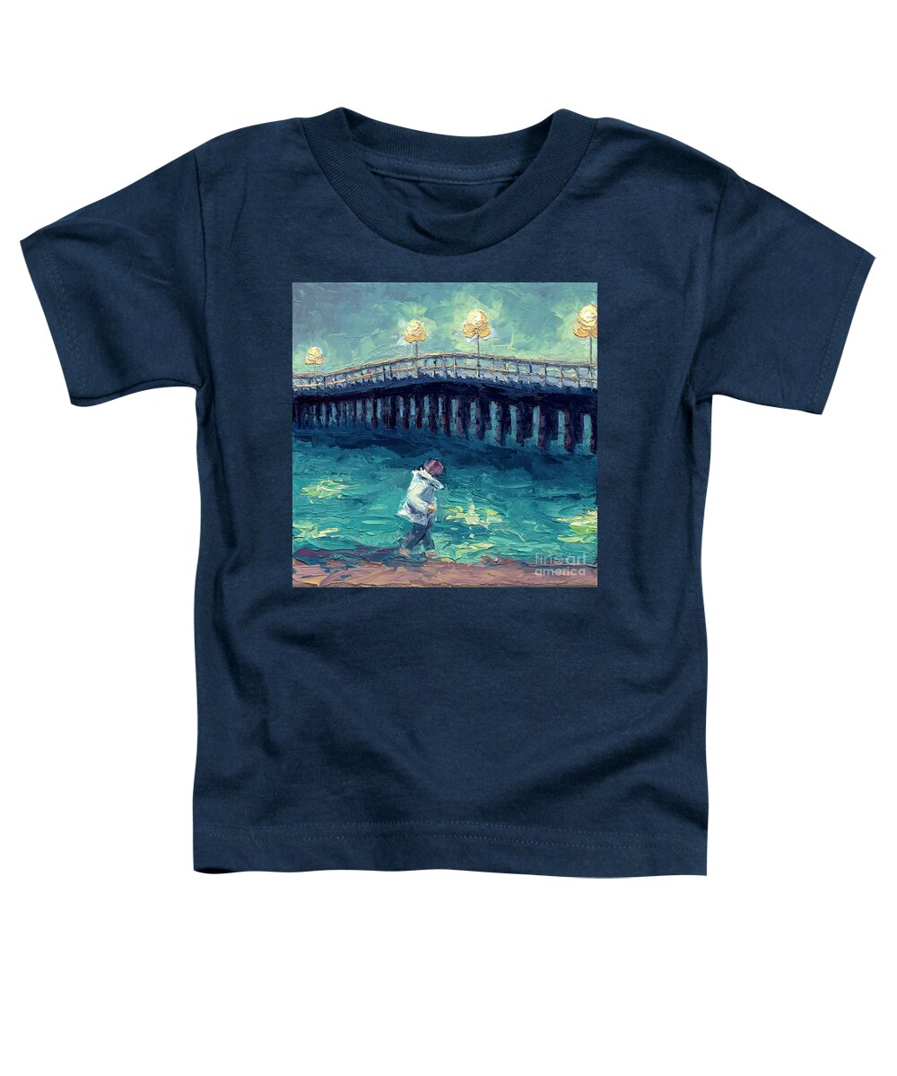 Wharf Toddler T-Shirt featuring the painting Santa Cruz Wave Walker by PJ Kirk