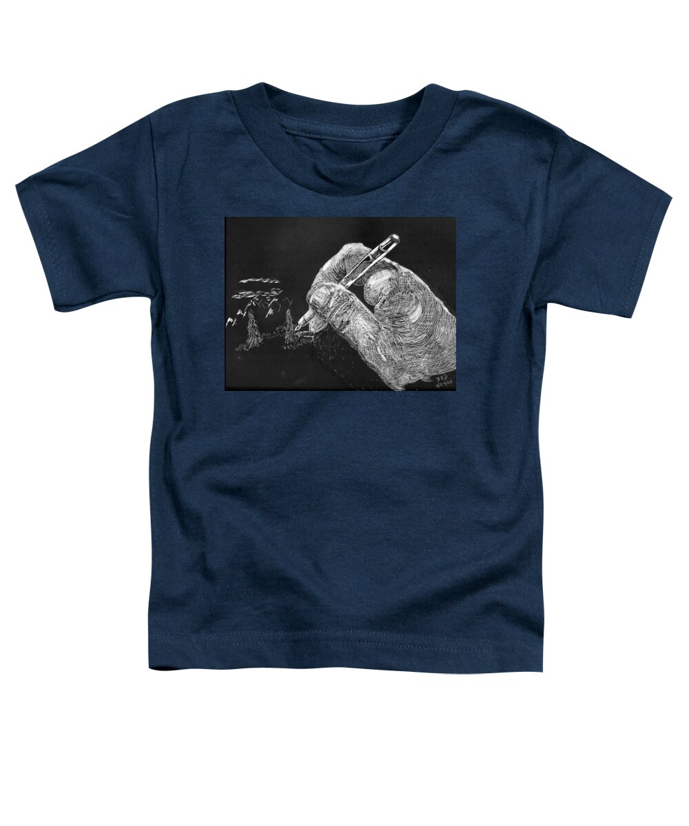 Scratchboard Toddler T-Shirt featuring the drawing Scratches - a self portrait by Branwen Drew
