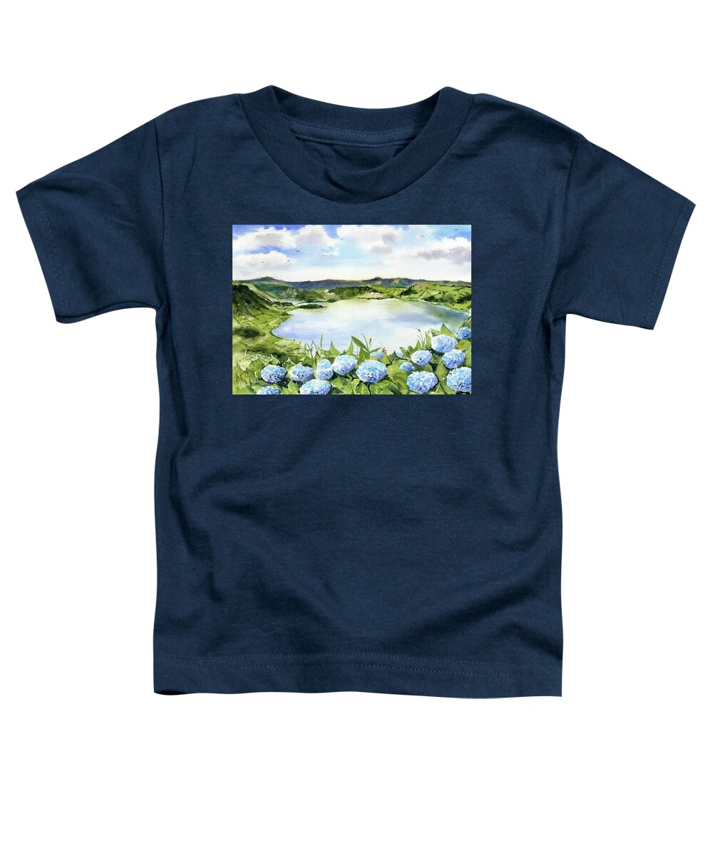 Sete Cidades Toddler T-Shirt featuring the painting Sete Cidades in Azores Sao Miguel Painting by Dora Hathazi Mendes