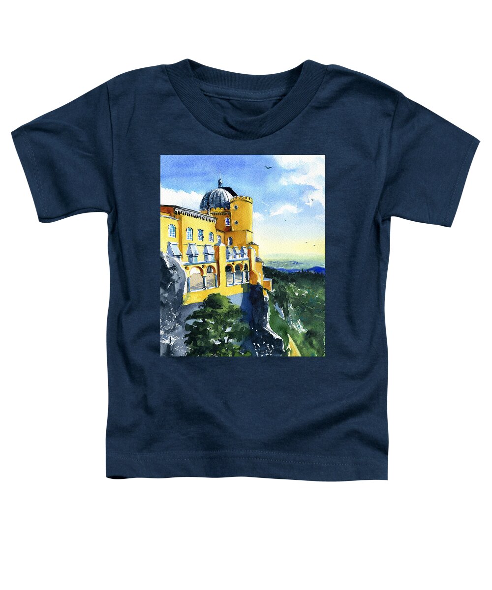 Portugal Toddler T-Shirt featuring the painting Sintra Pena Palace in Portugal by Dora Hathazi Mendes