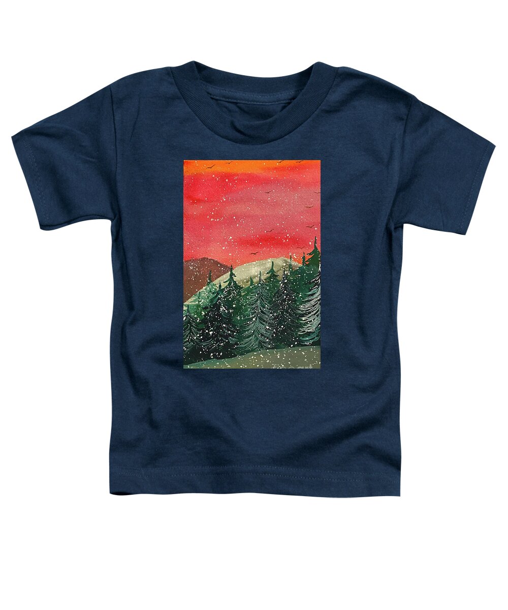 Snowy Toddler T-Shirt featuring the painting Snowy Sunset by Lisa Neuman