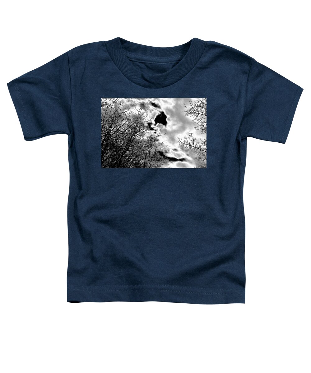 Black And White Toddler T-Shirt featuring the photograph Solarized winter sky and clouds by Alan Goldberg