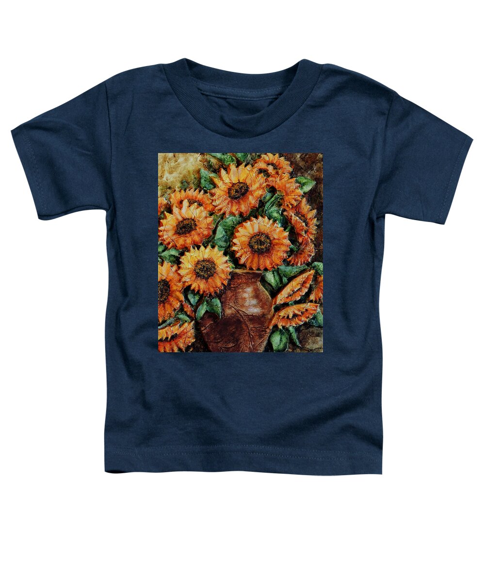 Sunflower Acrylic Painting Vase Flowers Floral Still Life Toddler T-Shirt featuring the painting Sunflowers by John Bohn