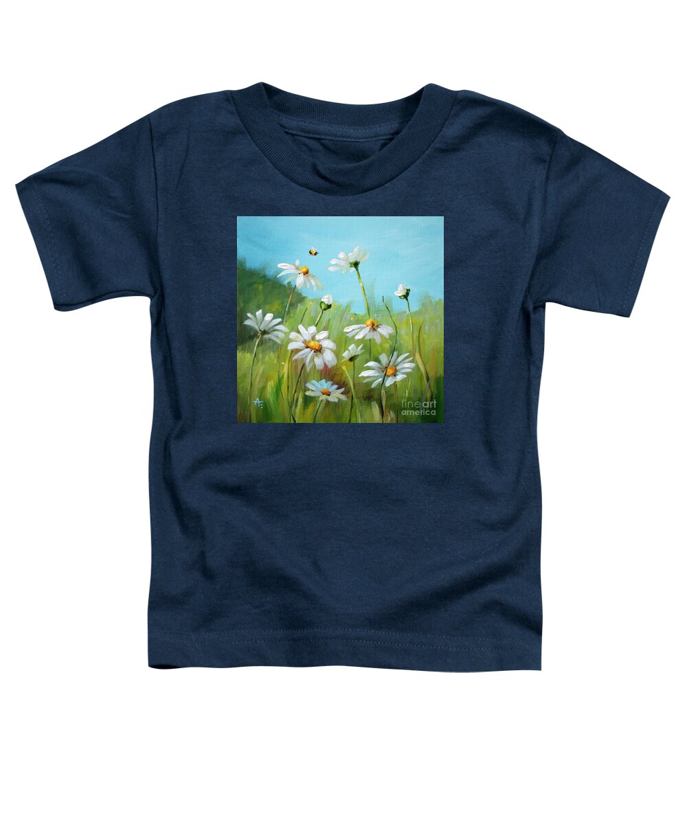 Summer Toddler T-Shirt featuring the painting Sunny Side Up - Daisies painting by Annie Troe