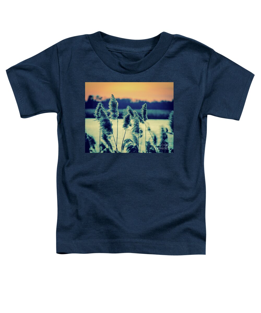 Reed Toddler T-Shirt featuring the photograph Sunset on the Marsh with Grasses Movement Nature Landscape Photo by PIPA Fine Art - Simply Solid