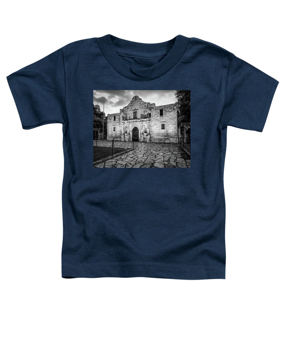 San Antonio Toddler T-Shirt featuring the photograph The Alamo Mission in Black and White - San Antonio Texas by Gregory Ballos