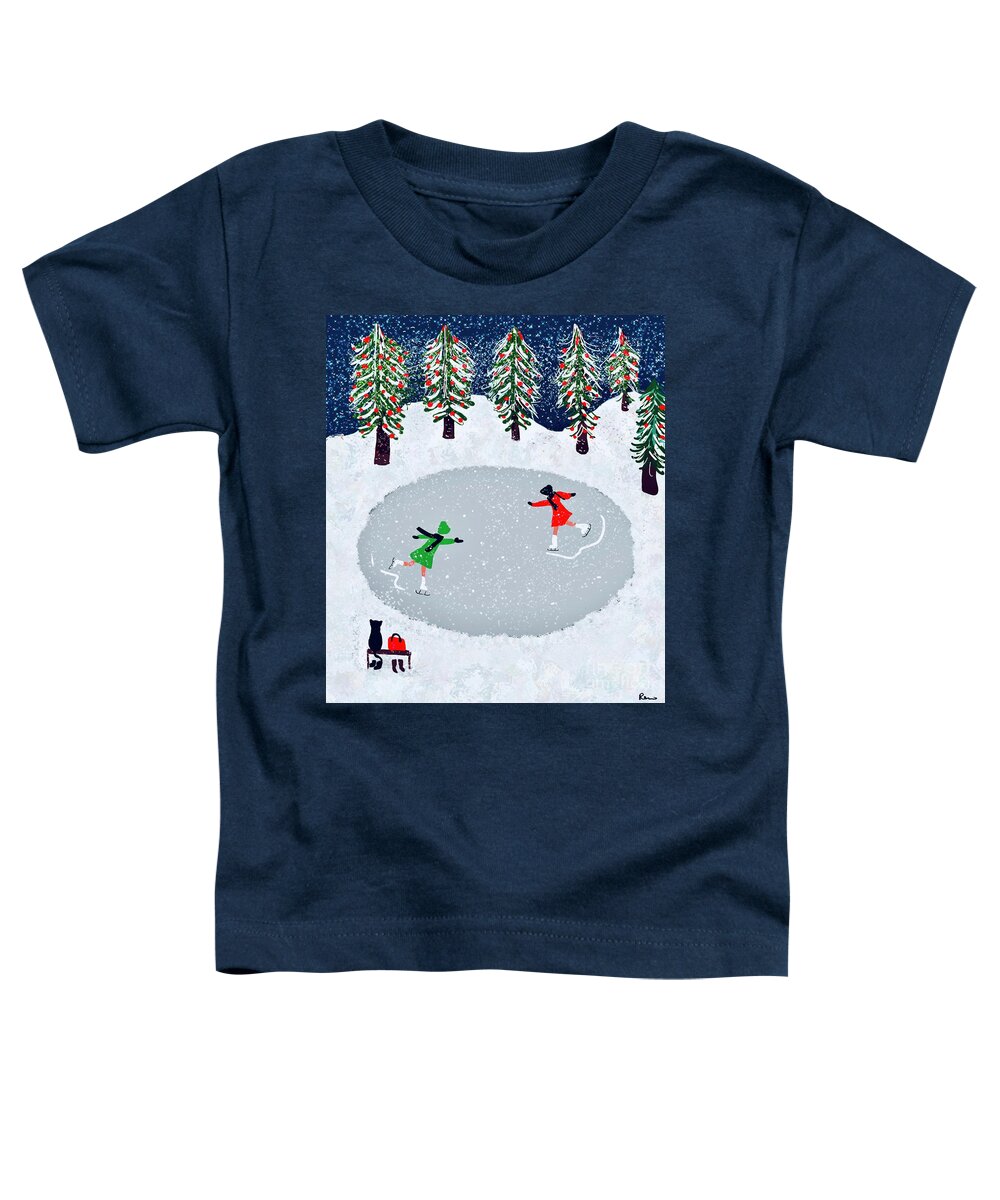 Two Girls Toddler T-Shirt featuring the digital art The ice skating rink by Elaine Hayward