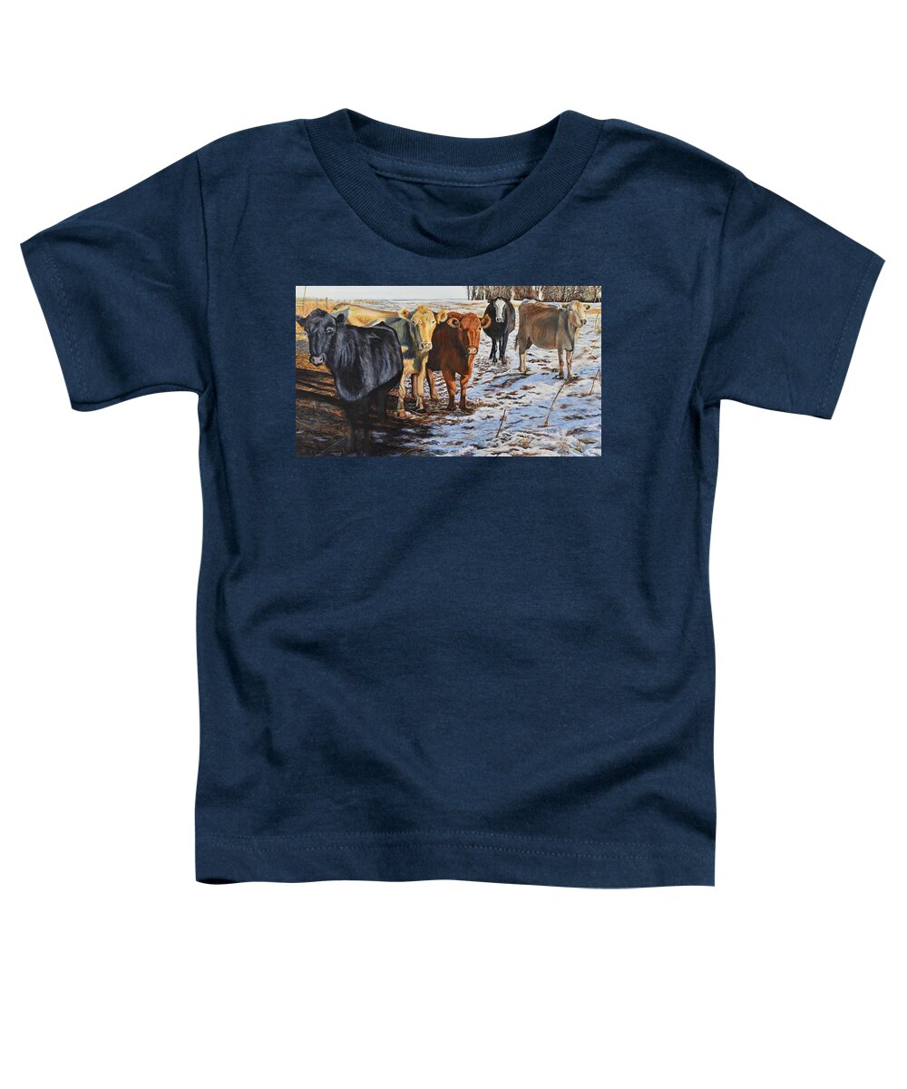 Cows Toddler T-Shirt featuring the painting The Stare Down by Marilyn McNish