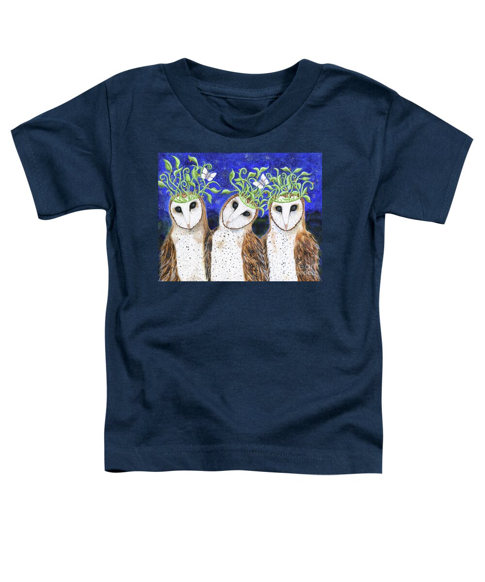 Owls Toddler T-Shirt featuring the painting The Three Kings, an owl painting by Lise Winne