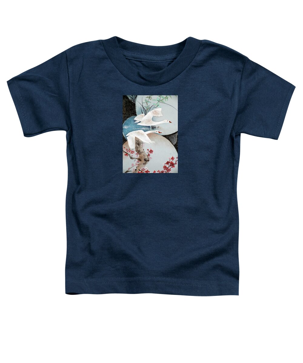 Cranes Toddler T-Shirt featuring the painting Travel with Time by Vina Yang