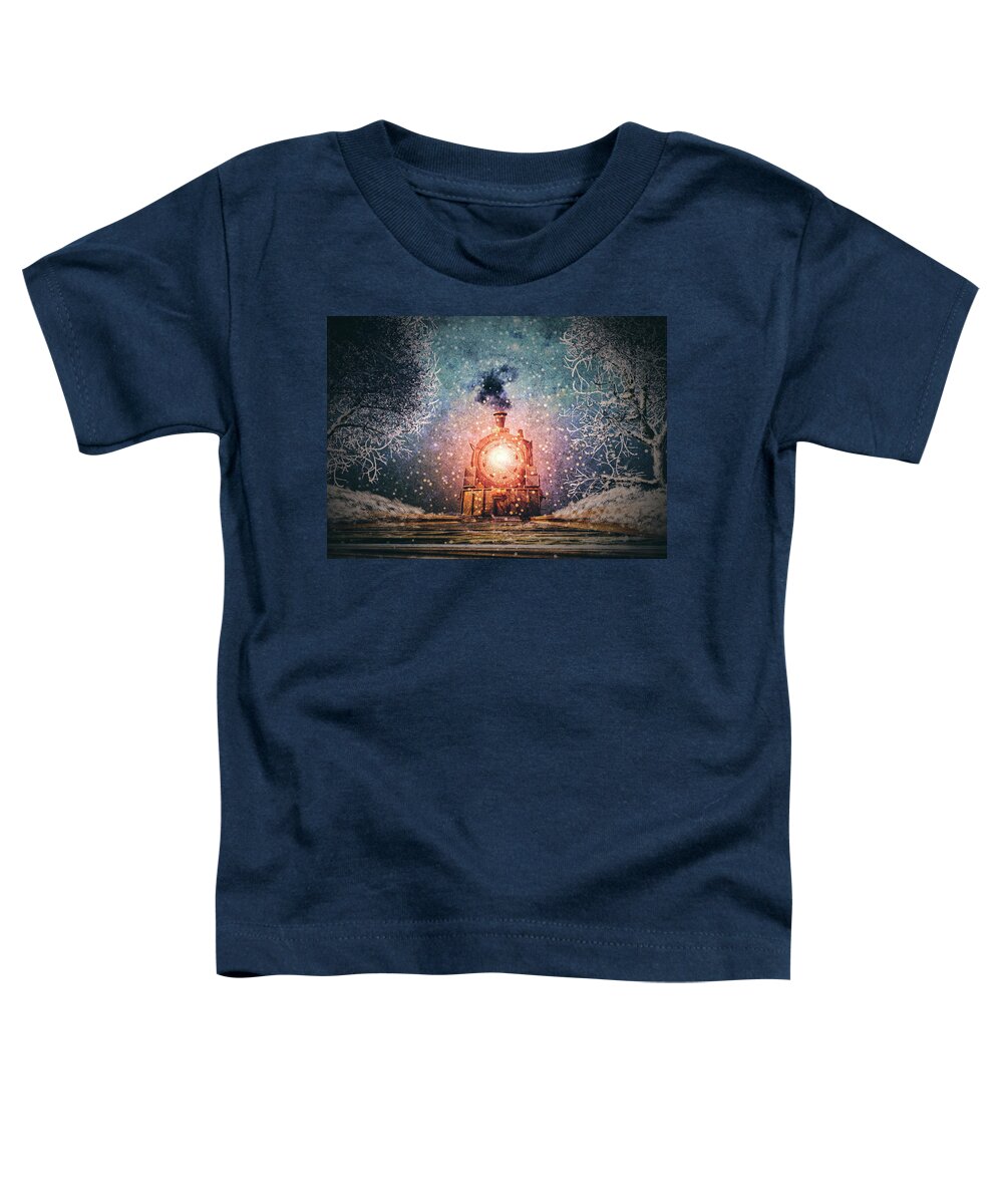 Train Toddler T-Shirt featuring the painting Traveling On Winters Night by Bob Orsillo