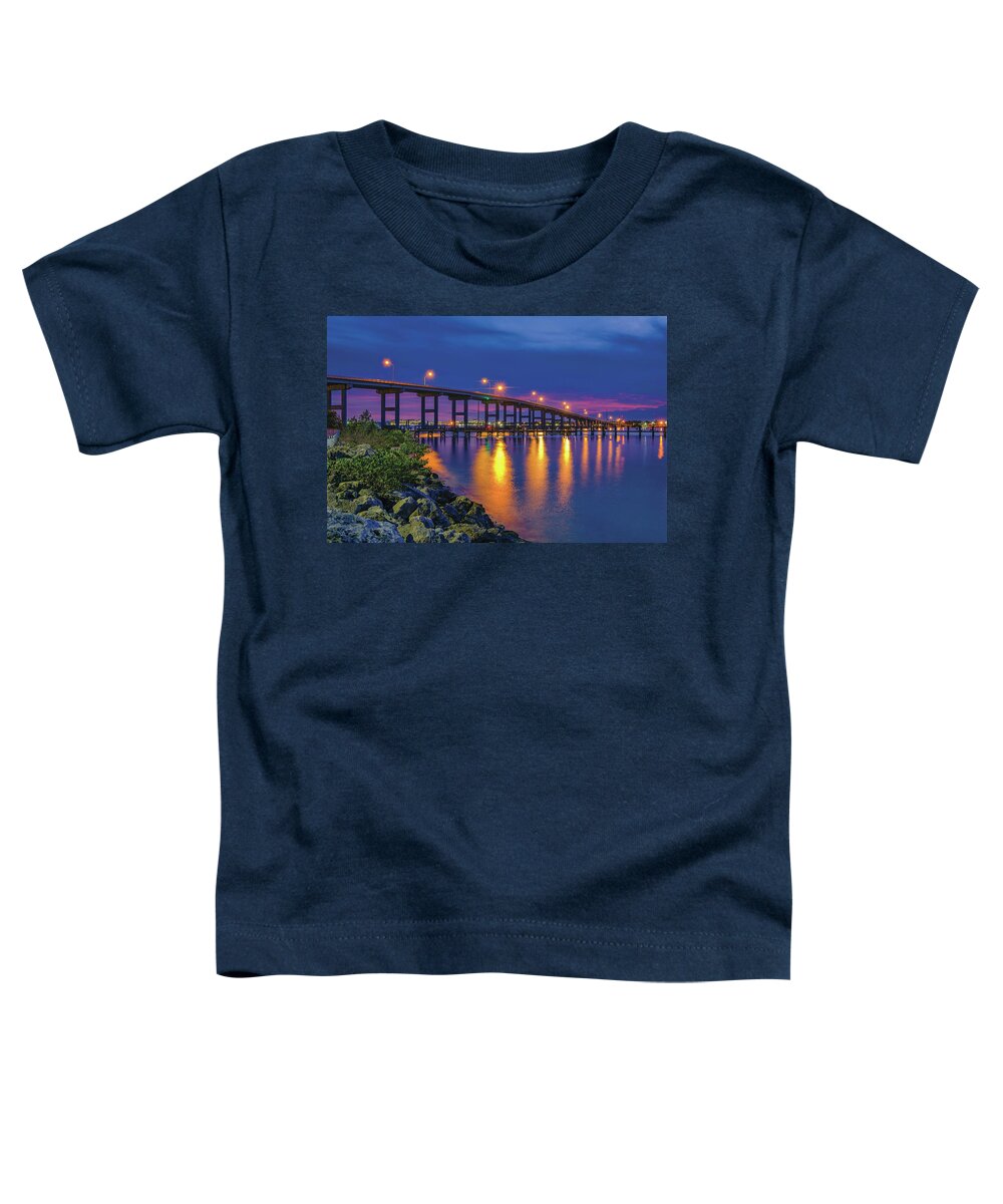 Fort Pierce South Bridge Toddler T-Shirt featuring the photograph Twilight over Fort Pierce South Bridge A Serene View of the Waterway by Kim Seng