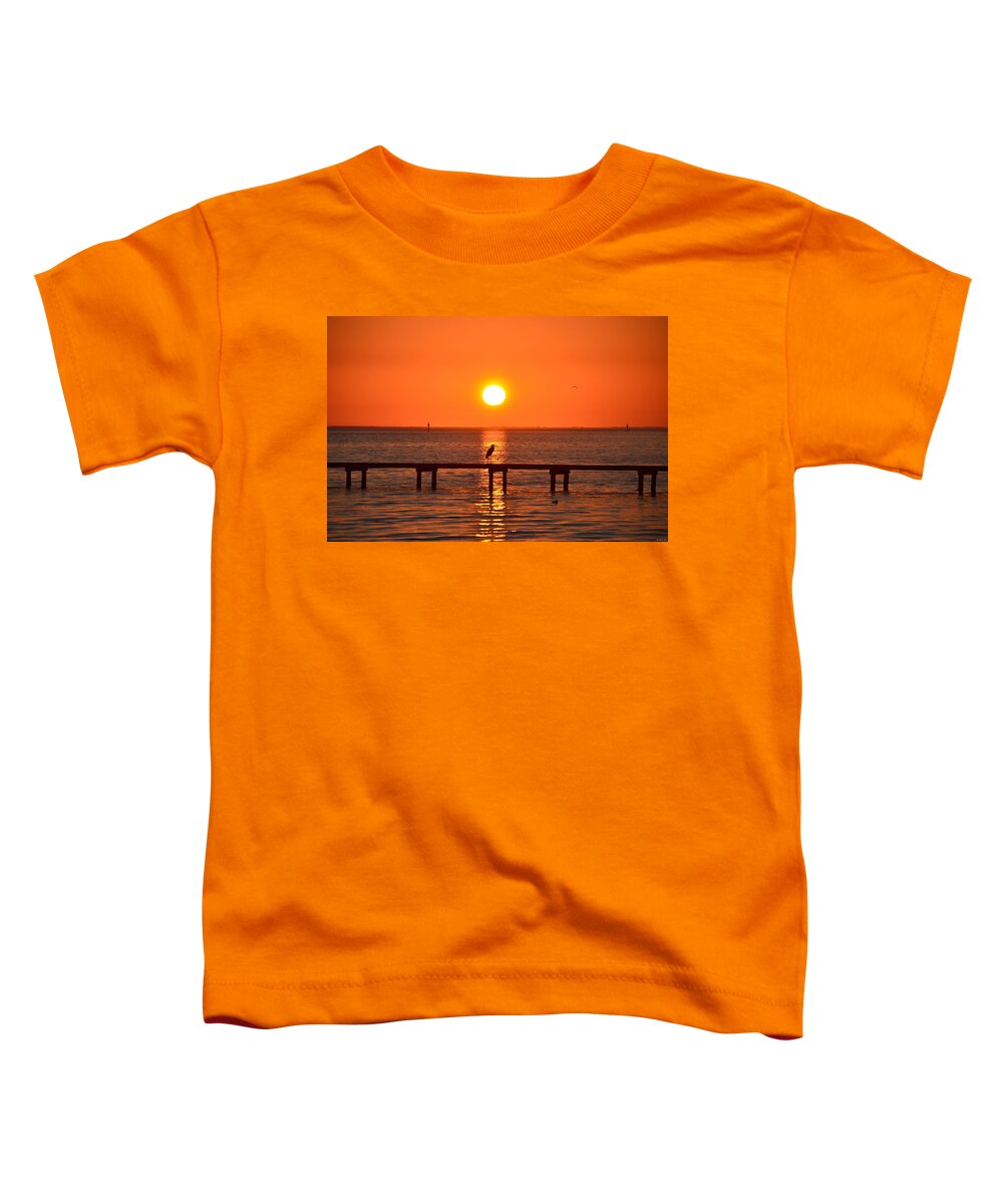 20120105 Toddler T-Shirt featuring the photograph 0105 Sunset on Santa Rosa Sound with Great Blue Heron Silhouette by Jeff at JSJ Photography