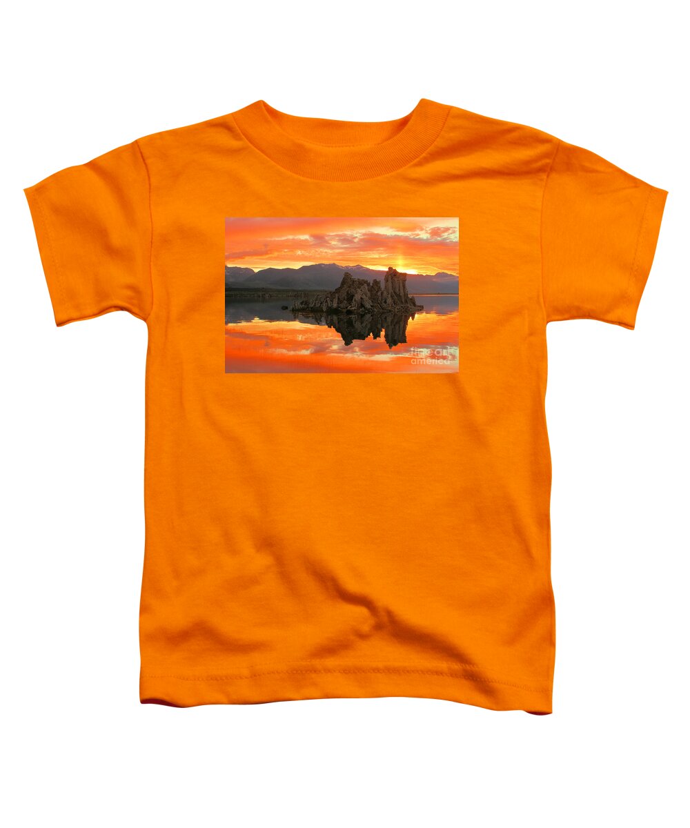 Mono Lake Toddler T-Shirt featuring the photograph Mono Lake Fiery Sunset #1 by Adam Jewell