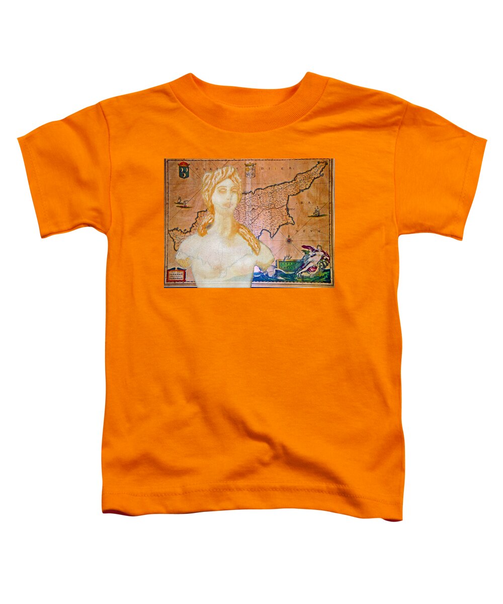 Augusta Stylianou Toddler T-Shirt featuring the digital art Ancient Cyprus Map and Aphrodite #39 by Augusta Stylianou