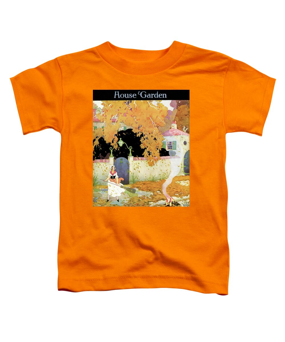 House And Garden Toddler T-Shirt featuring the photograph A Girl Sweeping Leaves by The Reeses